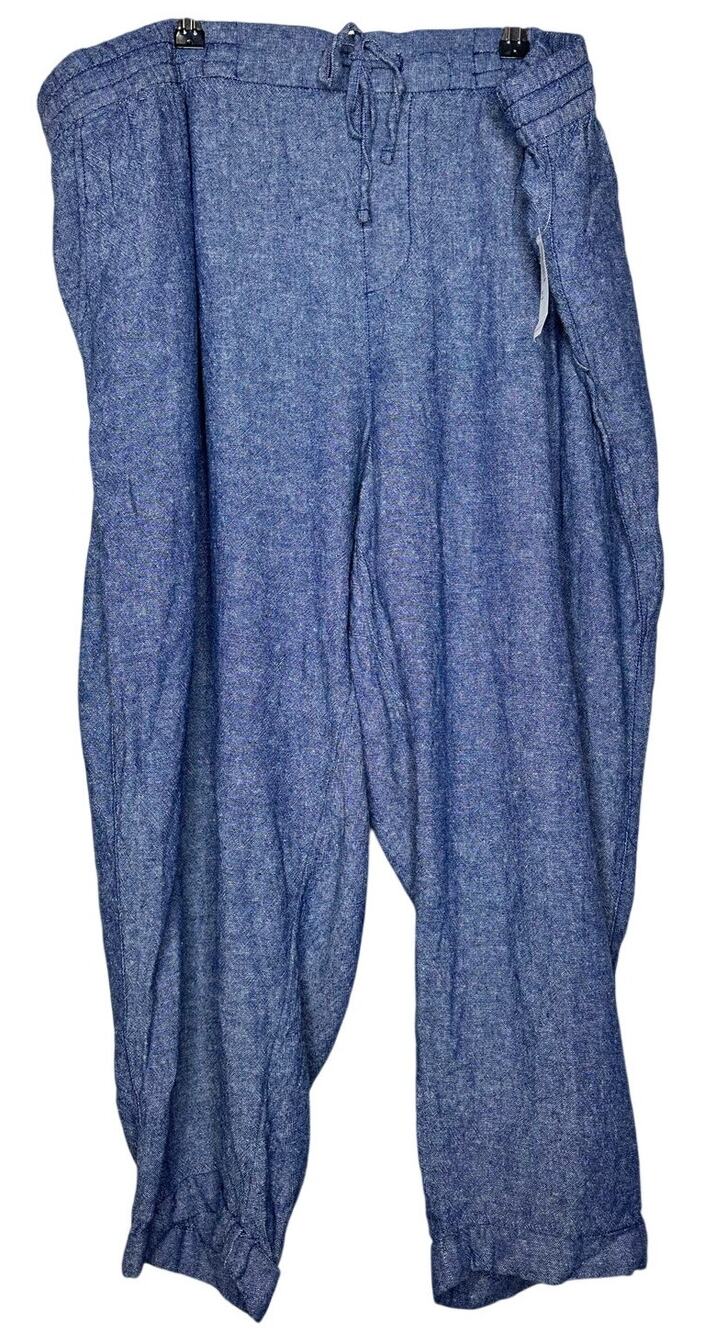 Old Navy Chambray Blue Linen Blend Pull On Tie Waist Cropped Pants Size 3X NWT